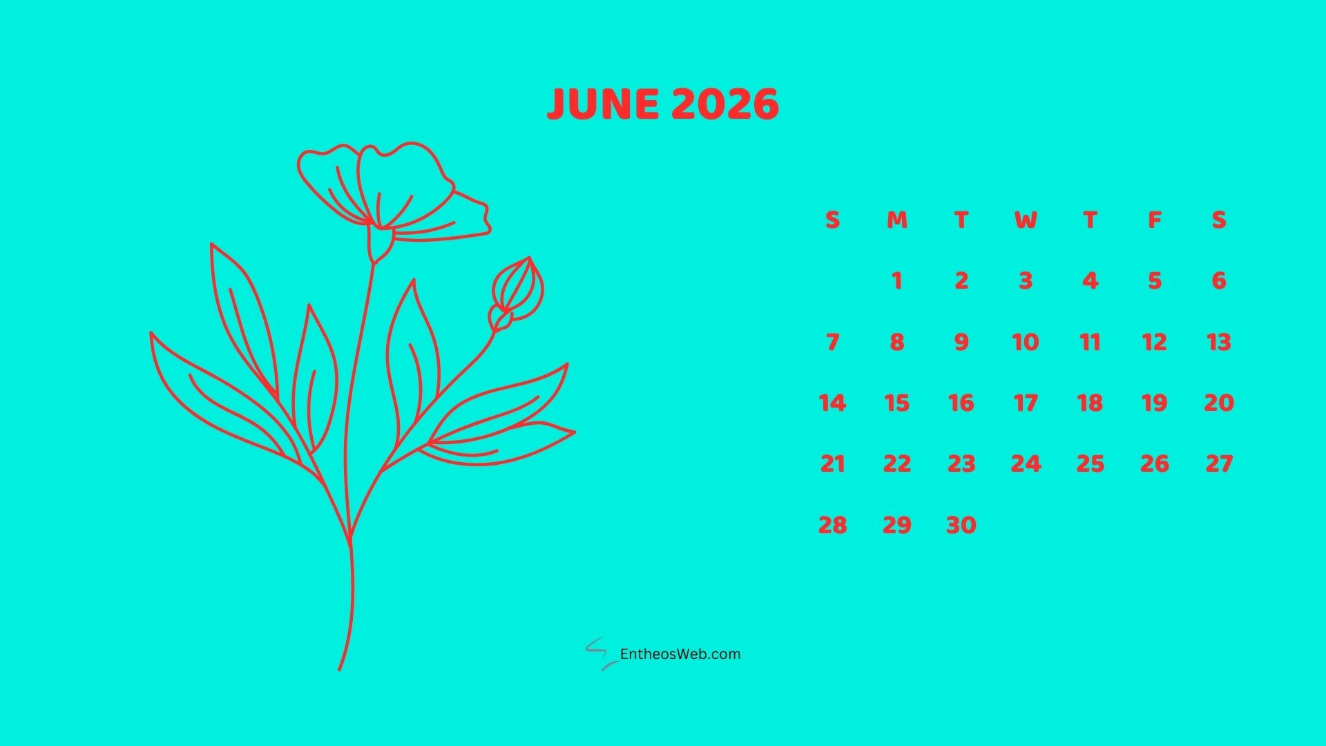 June 2026 Monthly Flower Themed Desktop Wallpaper Calendarbright | 2026 Monthly Flower Themed Desktop Wallpaper Calendar | Entheosweb June 2026 monthly flower themed desktop wallpaper calendarbright