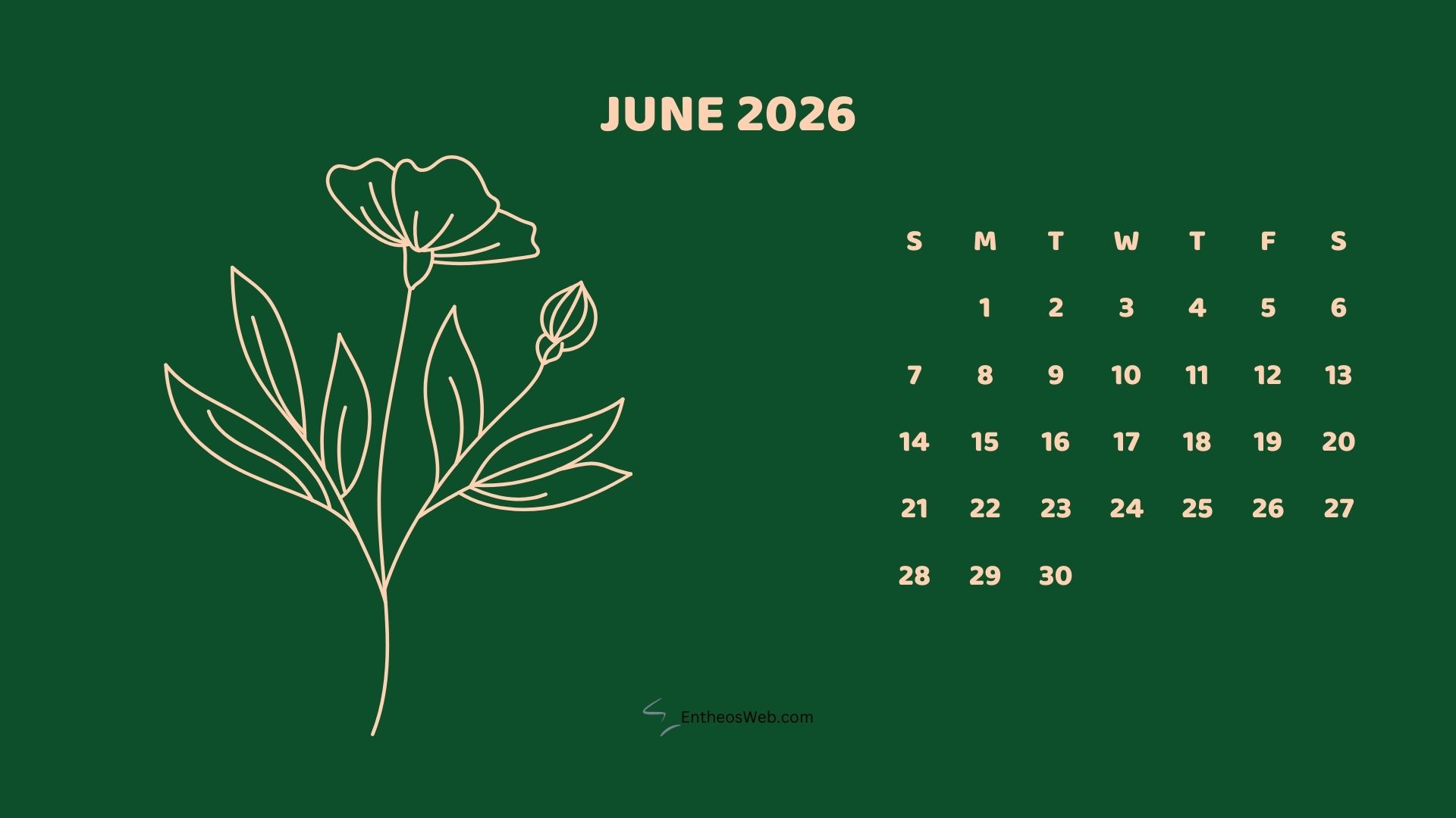 June 2026 Monthly Flower Themed Desktop Wallpaper Calendardark | 2026 Monthly Flower Themed Desktop Wallpaper Calendar | Entheosweb June 2026 monthly flower themed desktop wallpaper calendardark