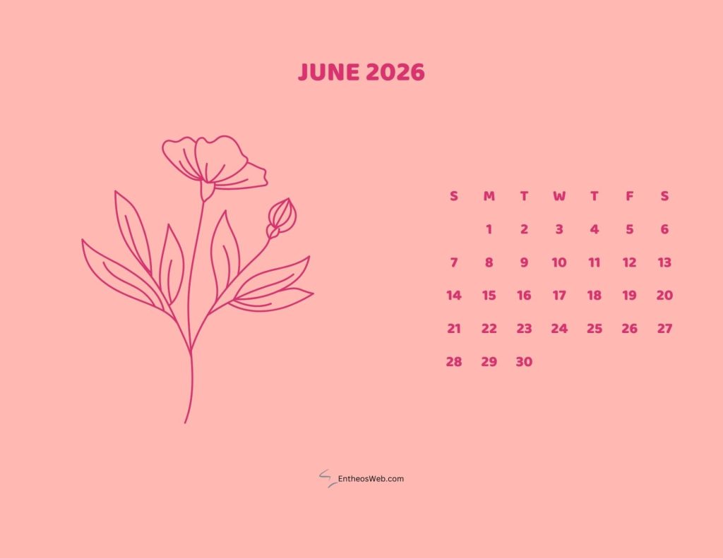 June  2026 monthly flower themed printable calendarpastel