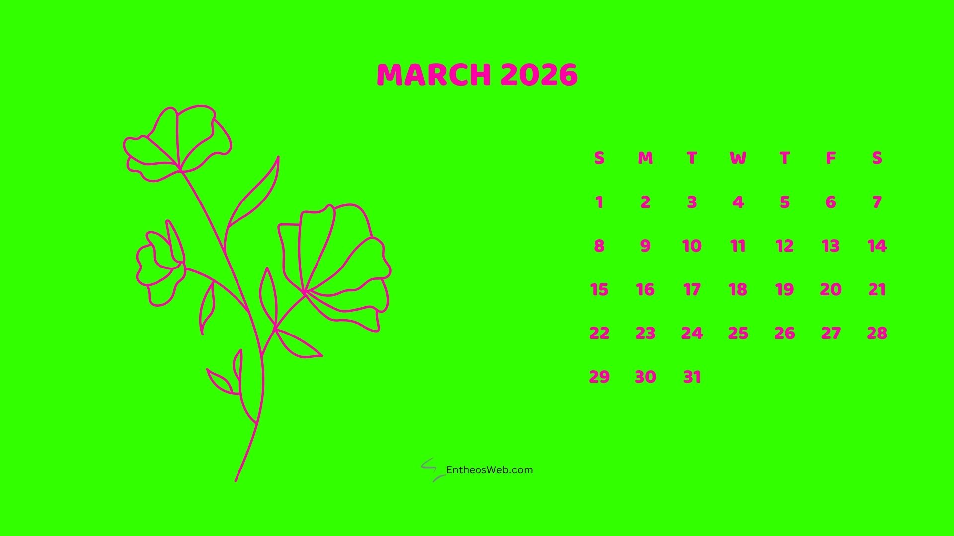 March 2026 Monthly Flower Themed Desktop Wallpaper Calendarbright | 2026 Monthly Flower Themed Desktop Wallpaper Calendar | Entheosweb March 2026 monthly flower themed desktop wallpaper calendarbright