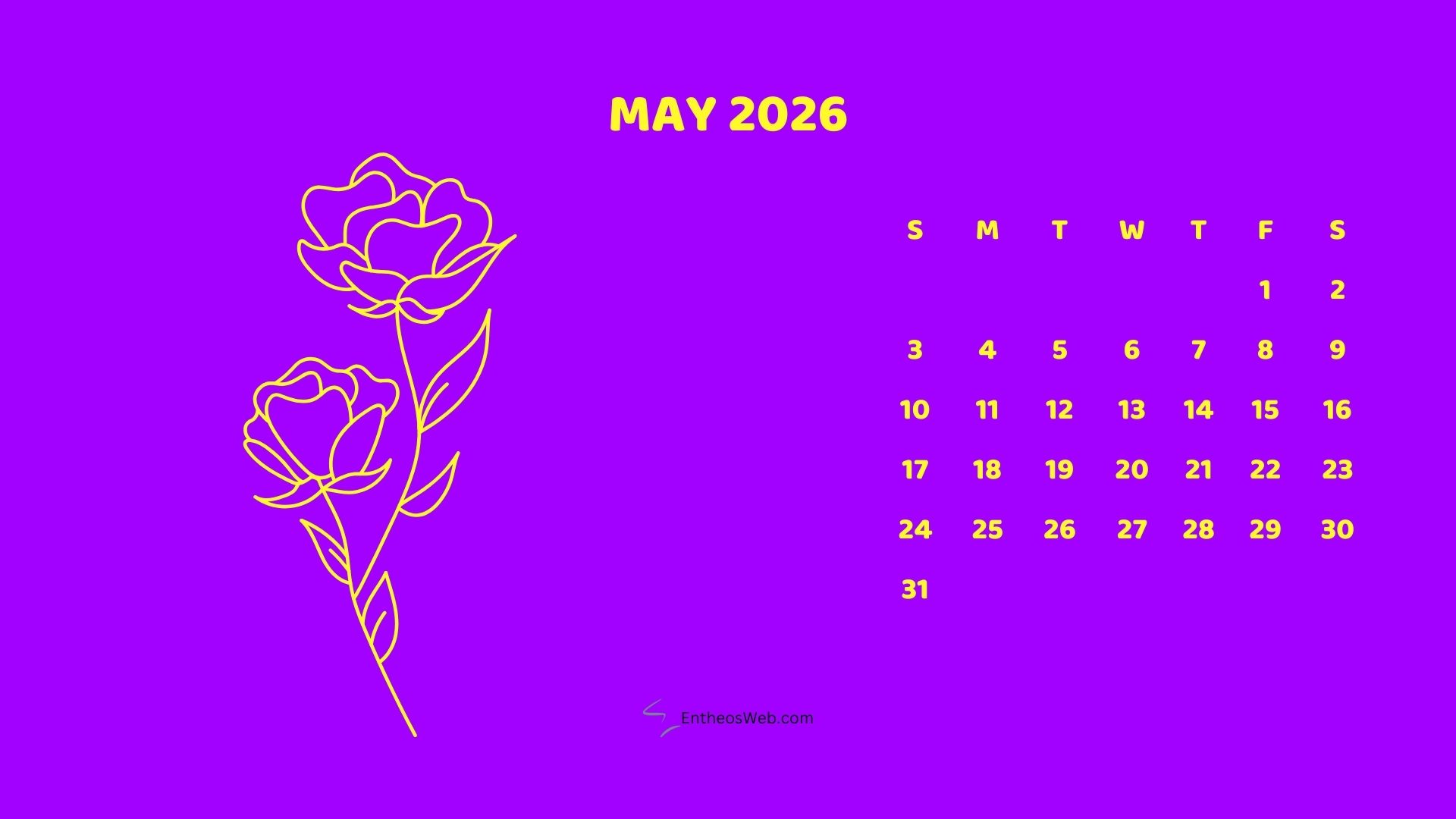 May 2026 Monthly Flower Themed Desktop Wallpaper Calendarbright | 2026 Monthly Flower Themed Desktop Wallpaper Calendar | Entheosweb May 2026 monthly flower themed desktop wallpaper calendarbright