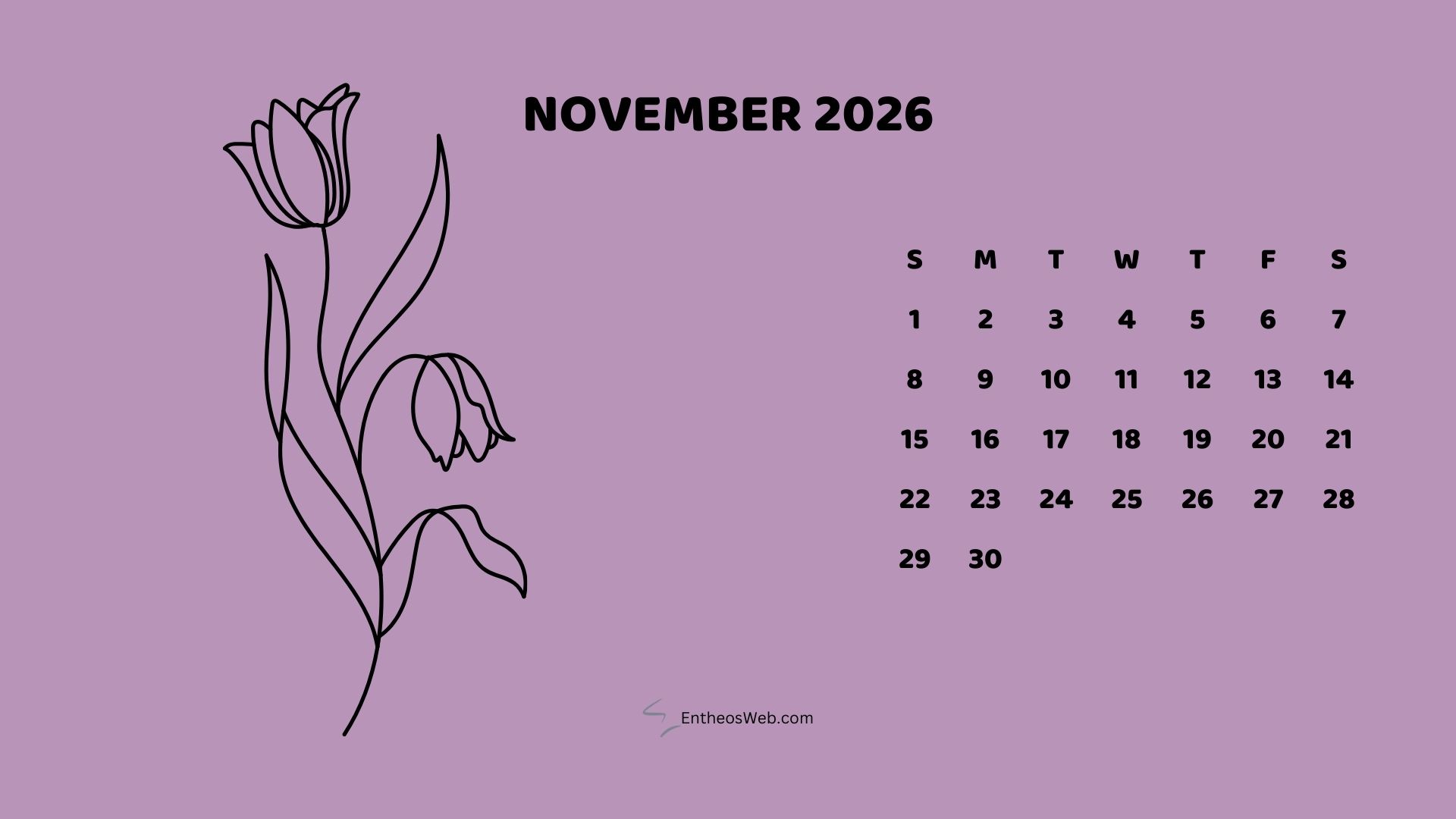 November 2026 Monthly Flower Themed Desktop Wallpaper Calendar | 2026 Monthly Flower Themed Desktop Wallpaper Calendar | Entheosweb November 2026 monthly flower themed desktop wallpaper calendar