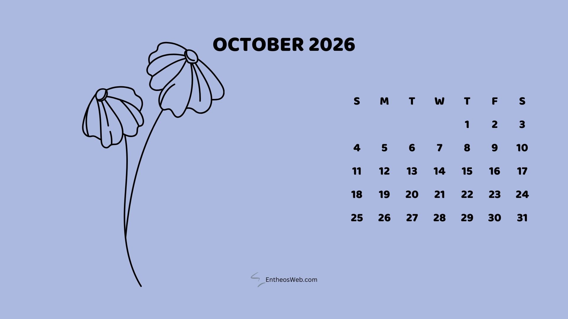 October 2026 Monthly Flower Themed Desktop Wallpaper Calendar | 2026 Monthly Flower Themed Desktop Wallpaper Calendar | Entheosweb October 2026 monthly flower themed desktop wallpaper calendar