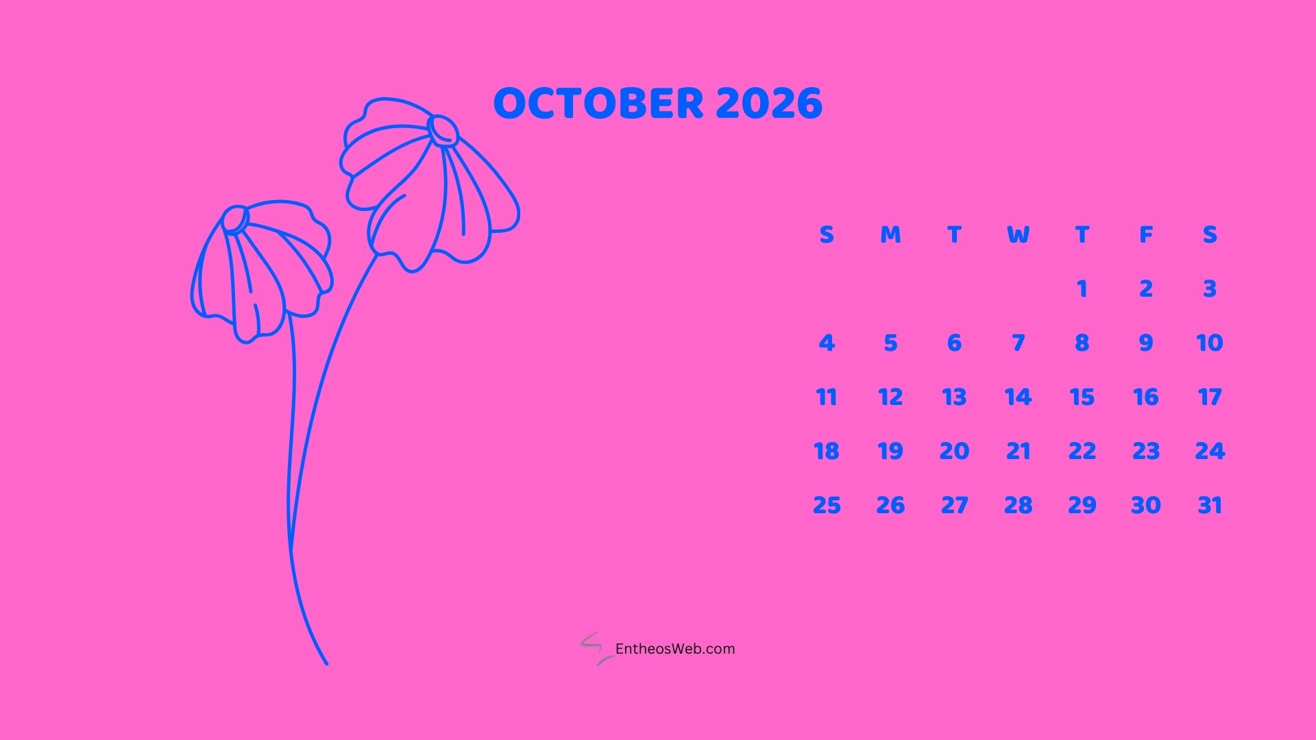 October 2026 Monthly Flower Themed Desktop Wallpaper Calendarbright | 2026 Monthly Flower Themed Desktop Wallpaper Calendar | Entheosweb October 2026 monthly flower themed desktop wallpaper calendarbright