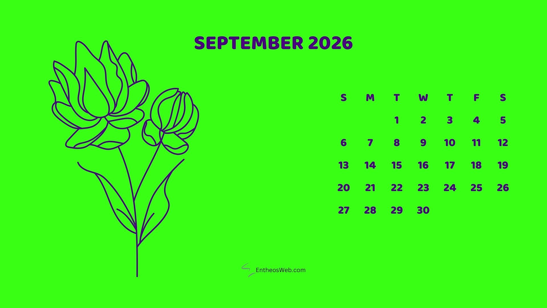 September 2026 Monthly Flower Themed Desktop Wallpaper Calendarbright | 2026 Monthly Flower Themed Desktop Wallpaper Calendar | Entheosweb September 2026 monthly flower themed desktop wallpaper calendarbright