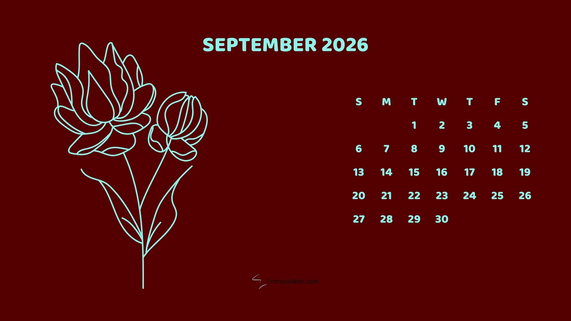 September 2026 Monthly Flower Themed Desktop Wallpaper Calendardark | 2026 Monthly Flower Themed Desktop Wallpaper Calendar | Entheosweb September 2026 monthly flower themed desktop wallpaper calendardark