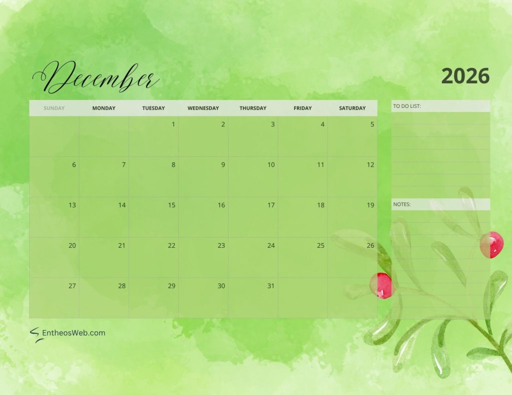 2026 calendar   december florals