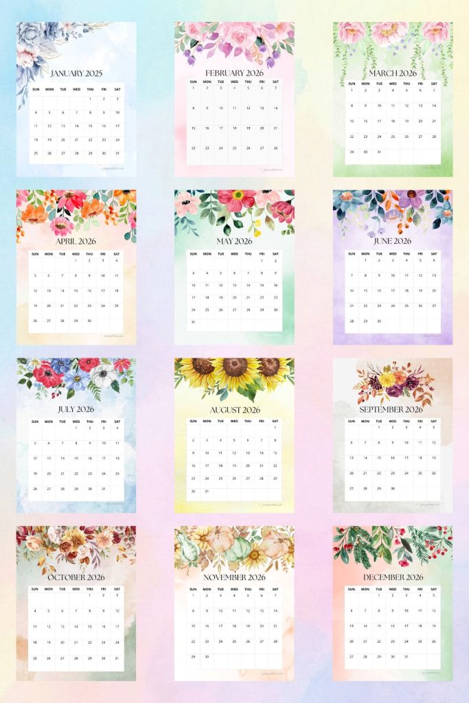 2026 calendar   floral pintrest pin