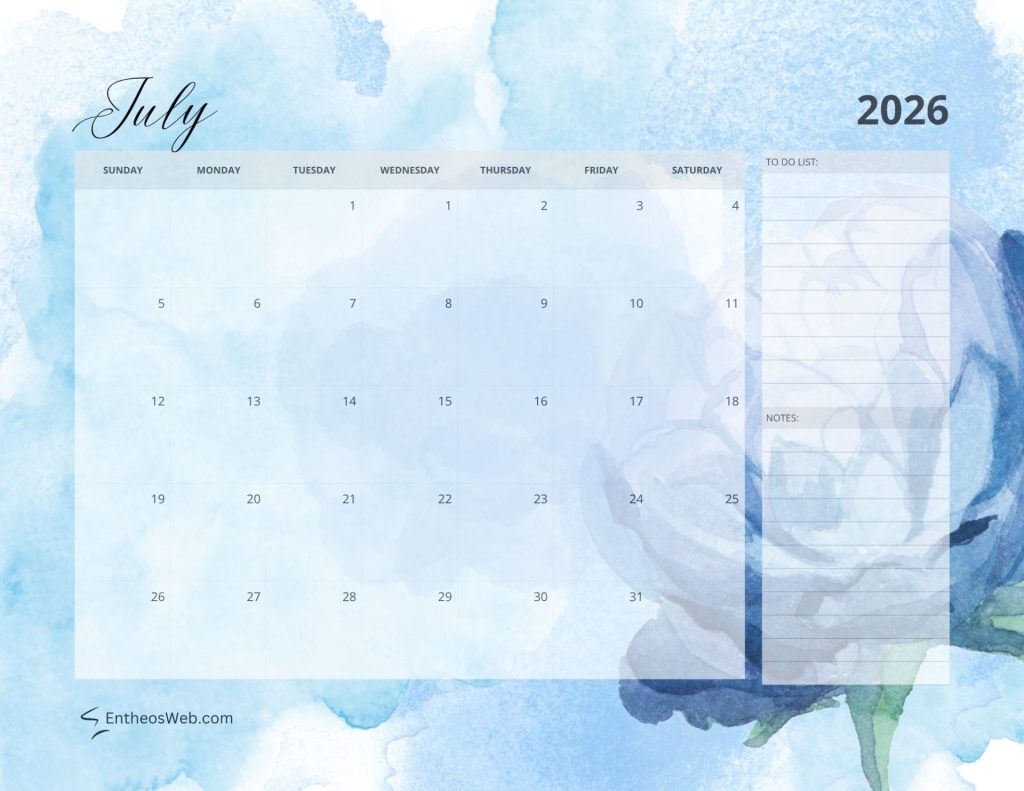 2026 calendar   july florals
