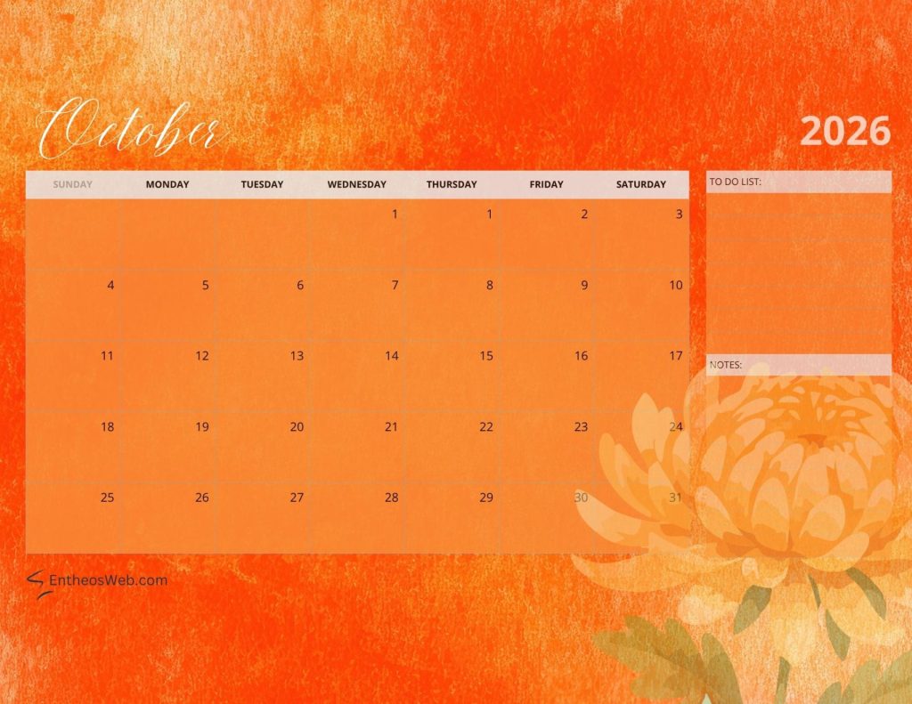 2026 calendar   october floral