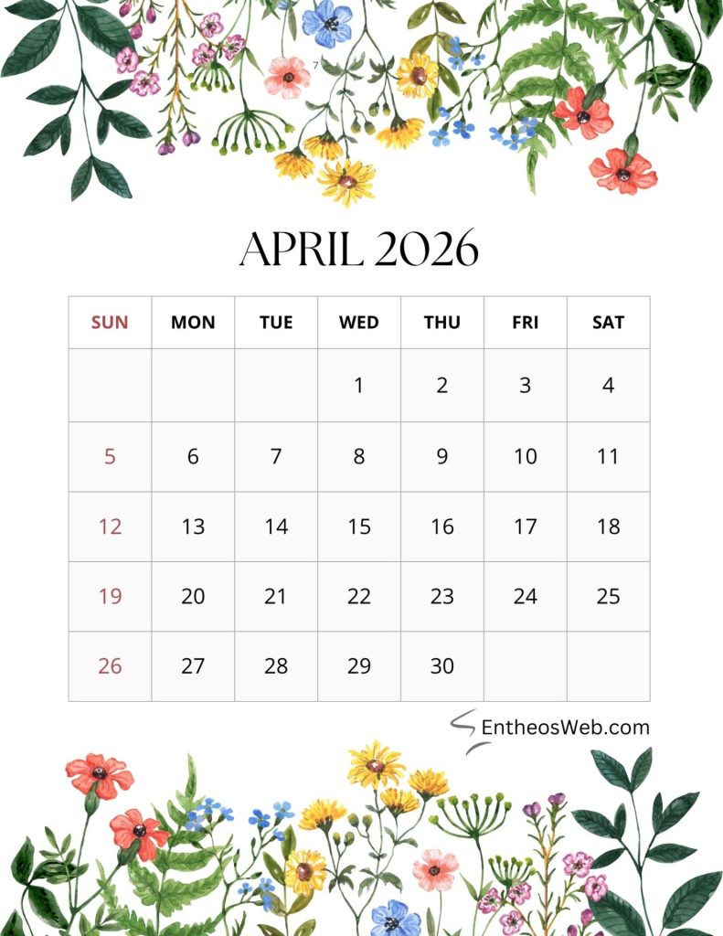 2026 monthly floral calendar