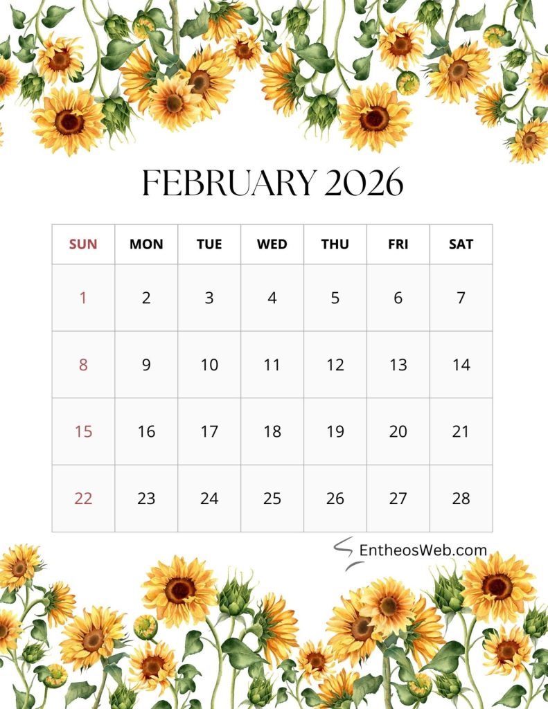 2026 monthly floral calendar