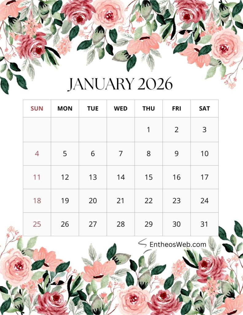 2026 monthly floral calendar