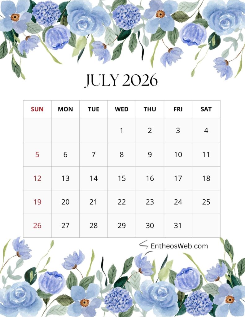 2026 monthly floral calendar