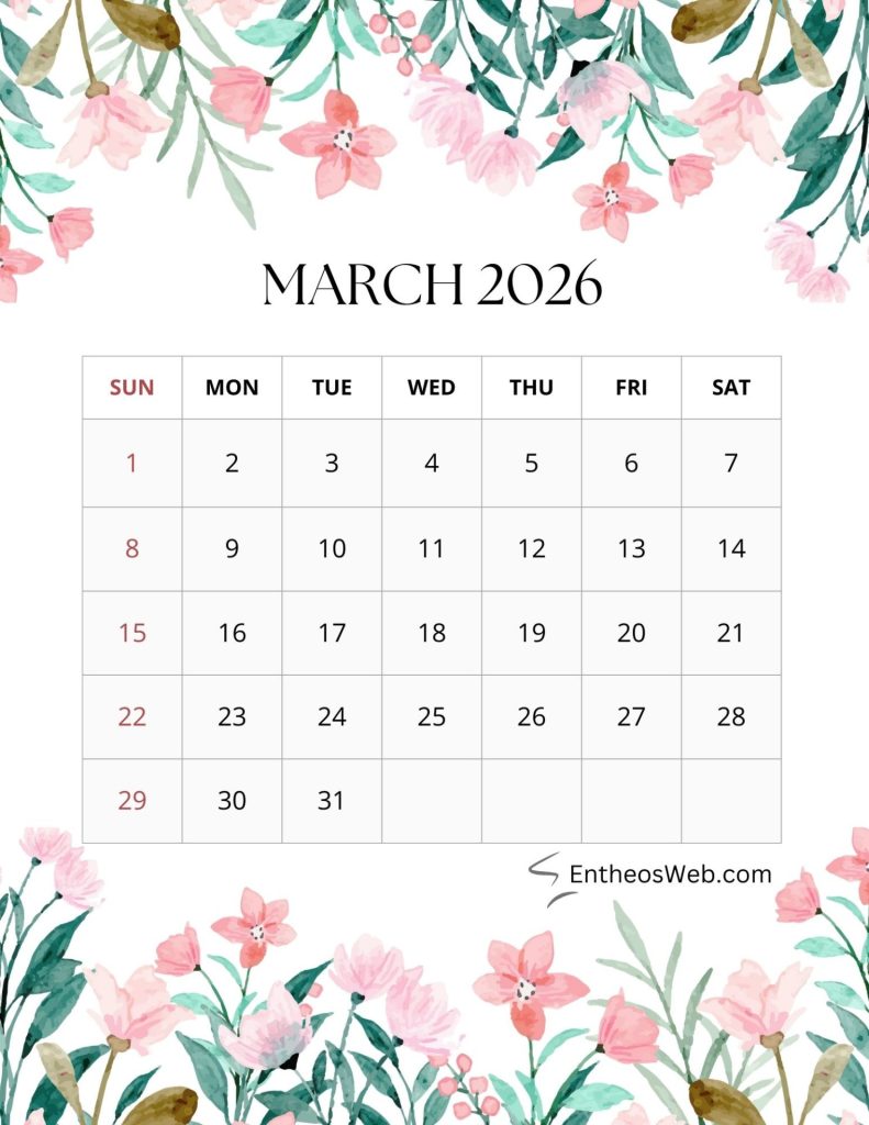 2026 monthly floral calendar