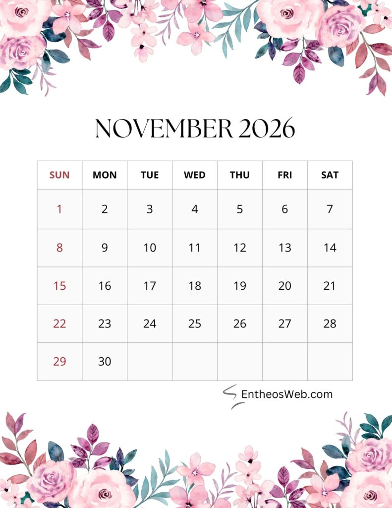 2026 monthly floral calendar