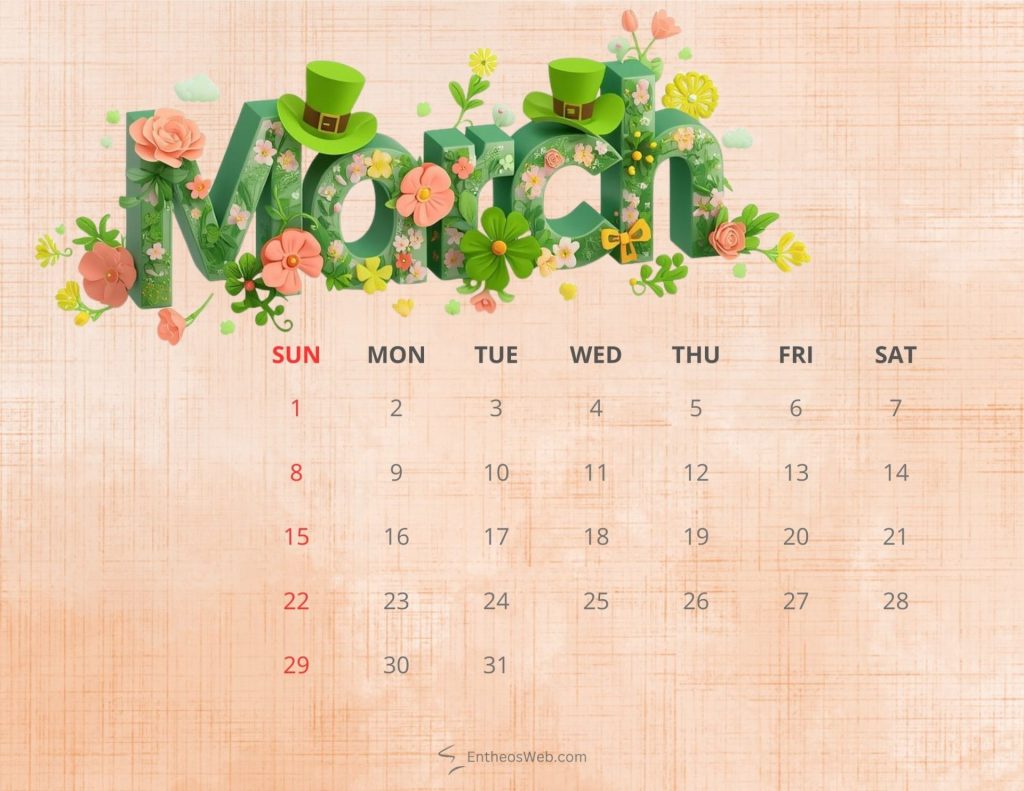 March 2026 printable calendar st patricks day