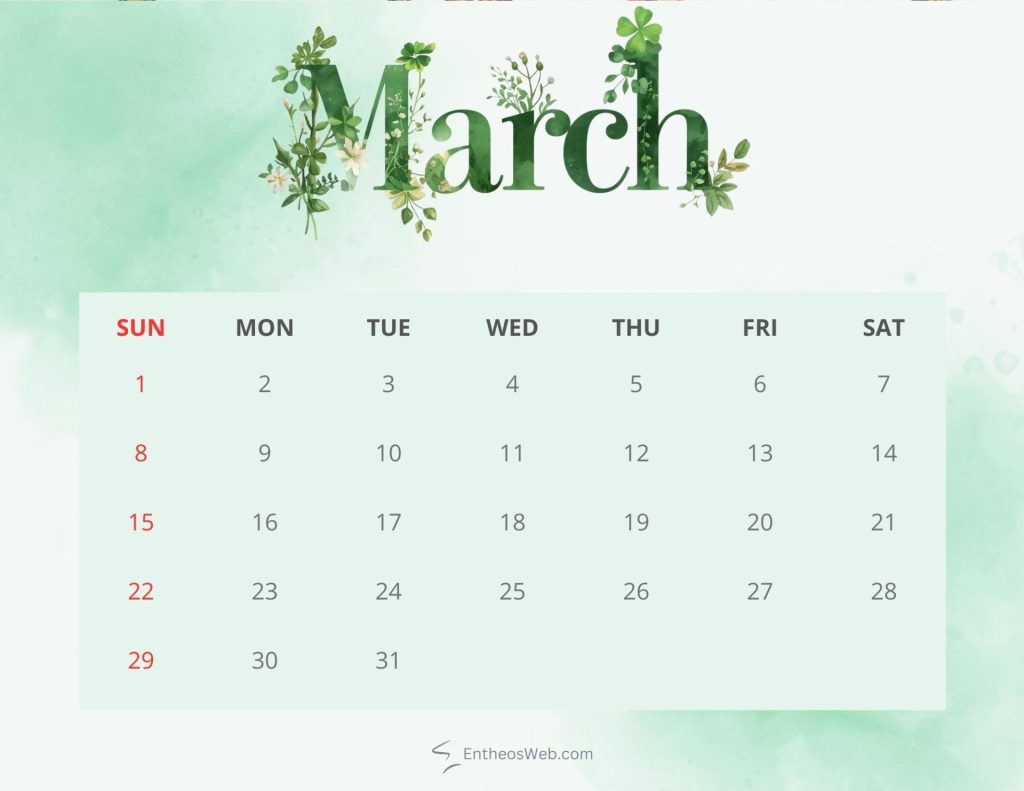 March 2026 printable calendar st patricks day
