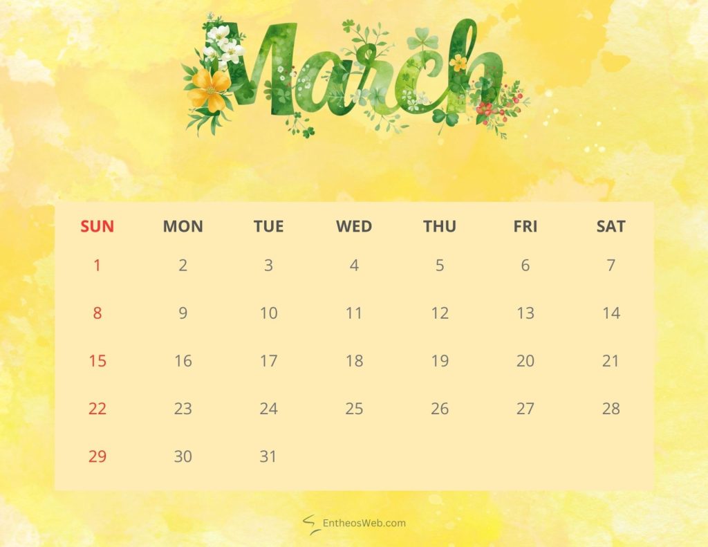 March 2026 printable calendar