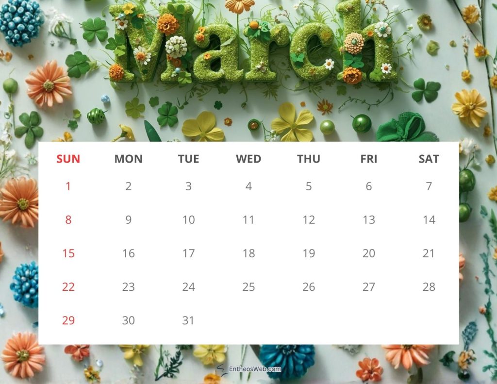 March 2026 printable calendars spring