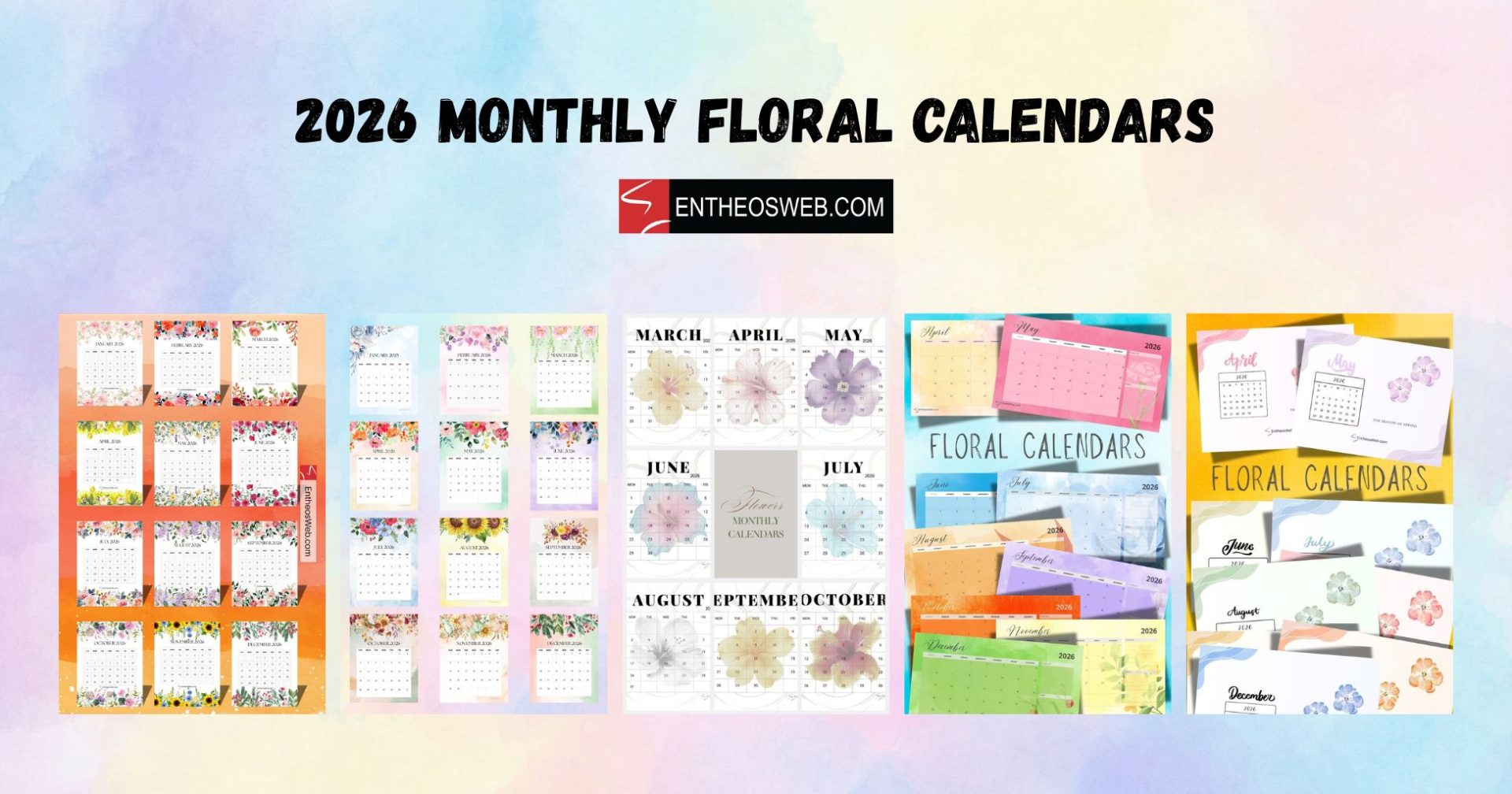 2026 monthly floral calendar pdf printables 2026 monthly floral calendars pin image 1