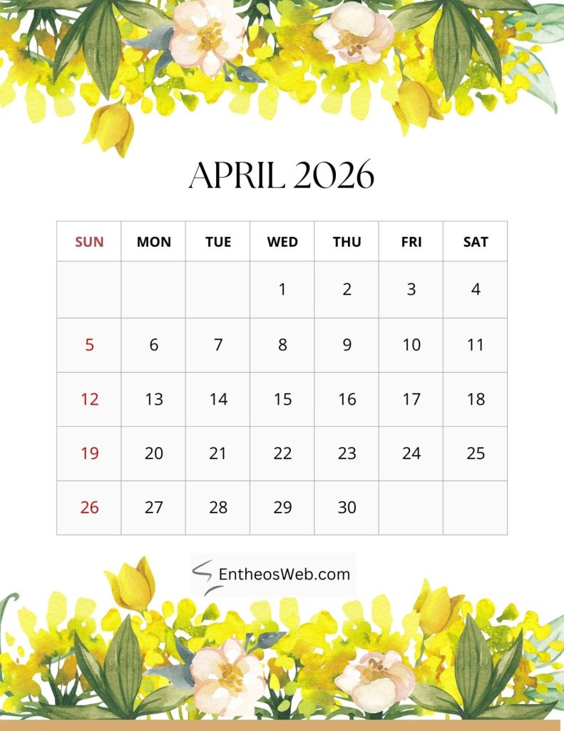 2026 monthly floral calendar