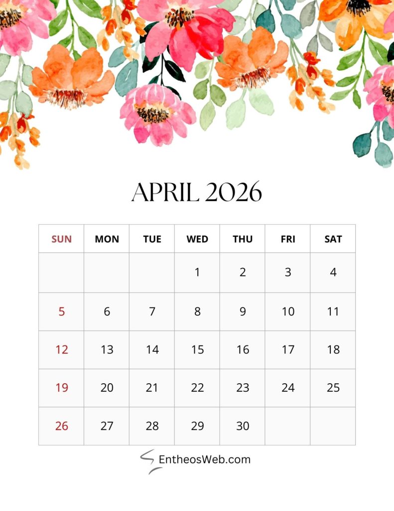 2026 monthly floral calendar