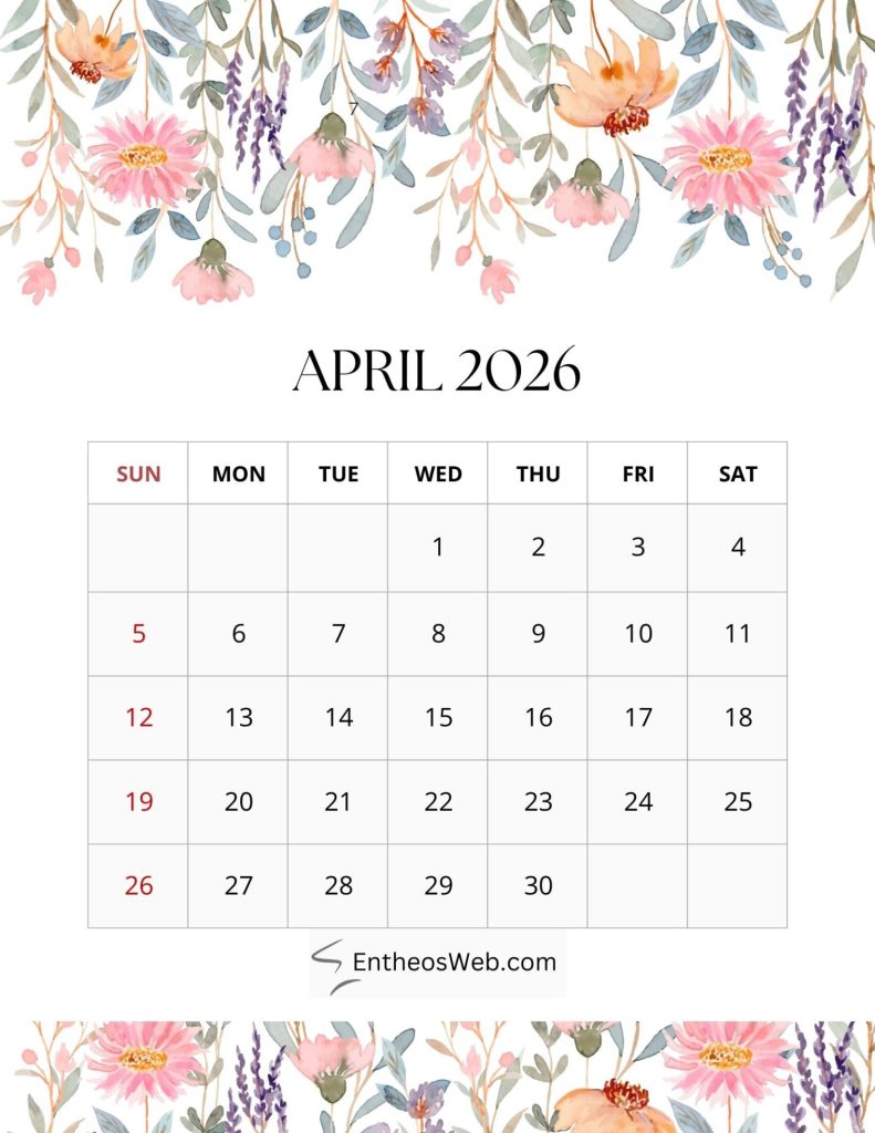 2026 monthly floral calendar