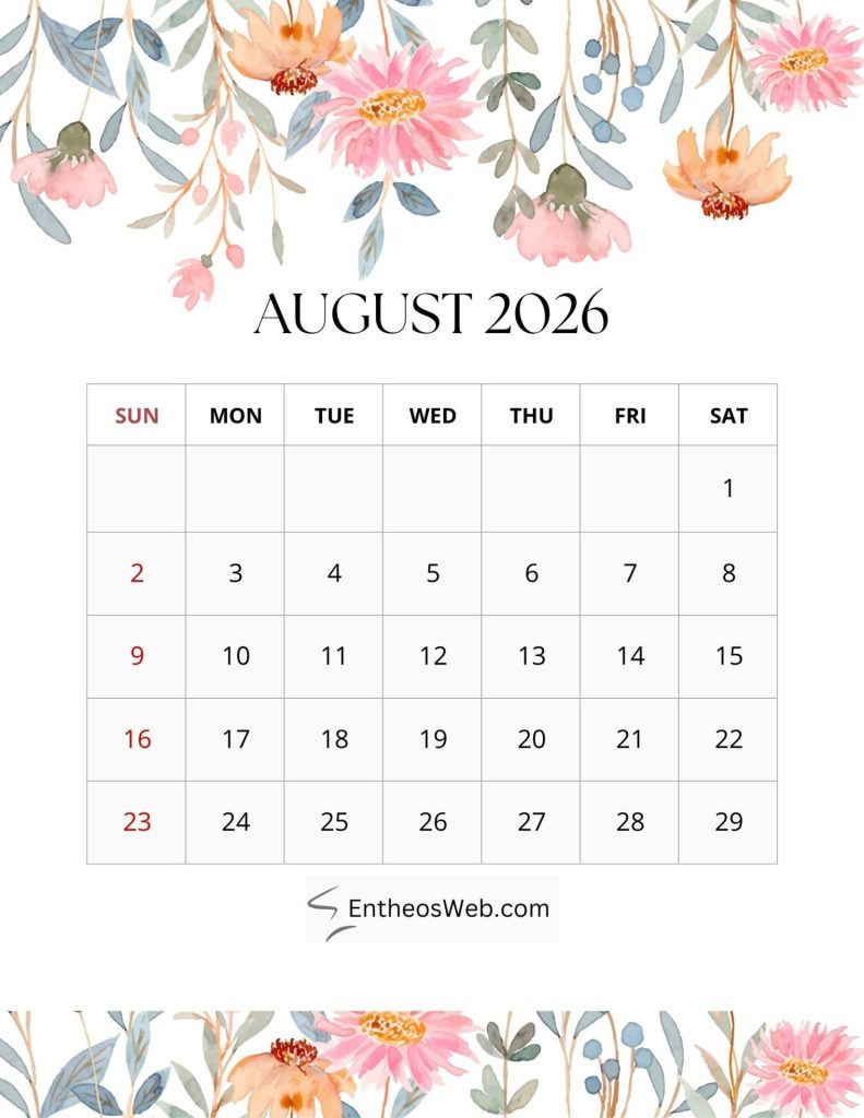 2026 monthly floral calendar