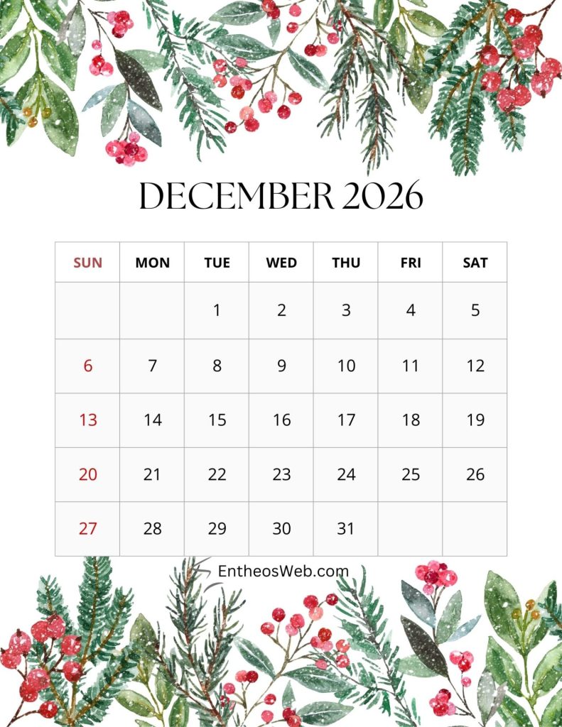 2026 monthly floral calendar