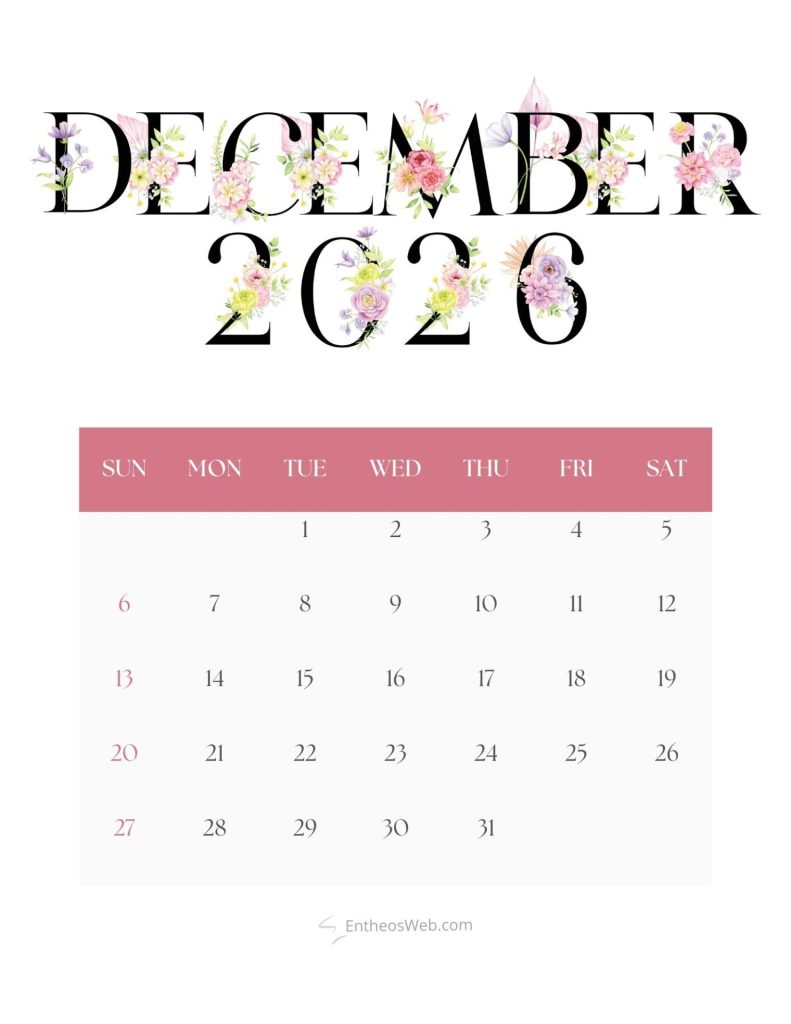 Aesthetic Monthly Calendar 2026 | EntheosWeb