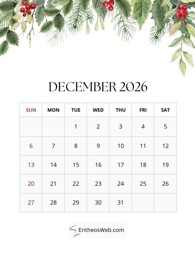 2026 monthly leaf calendar