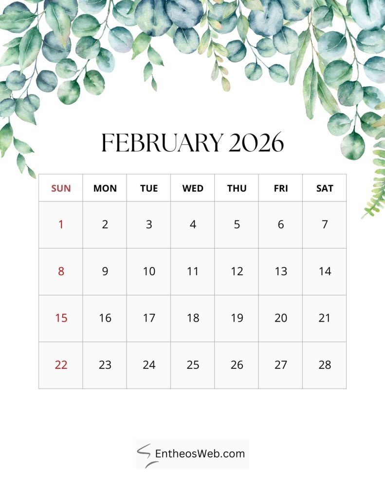 2026 monthly leaf calendar