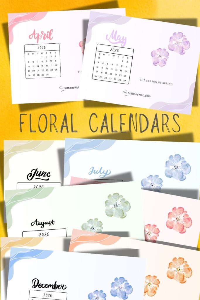 Floral monthly calendars set 7