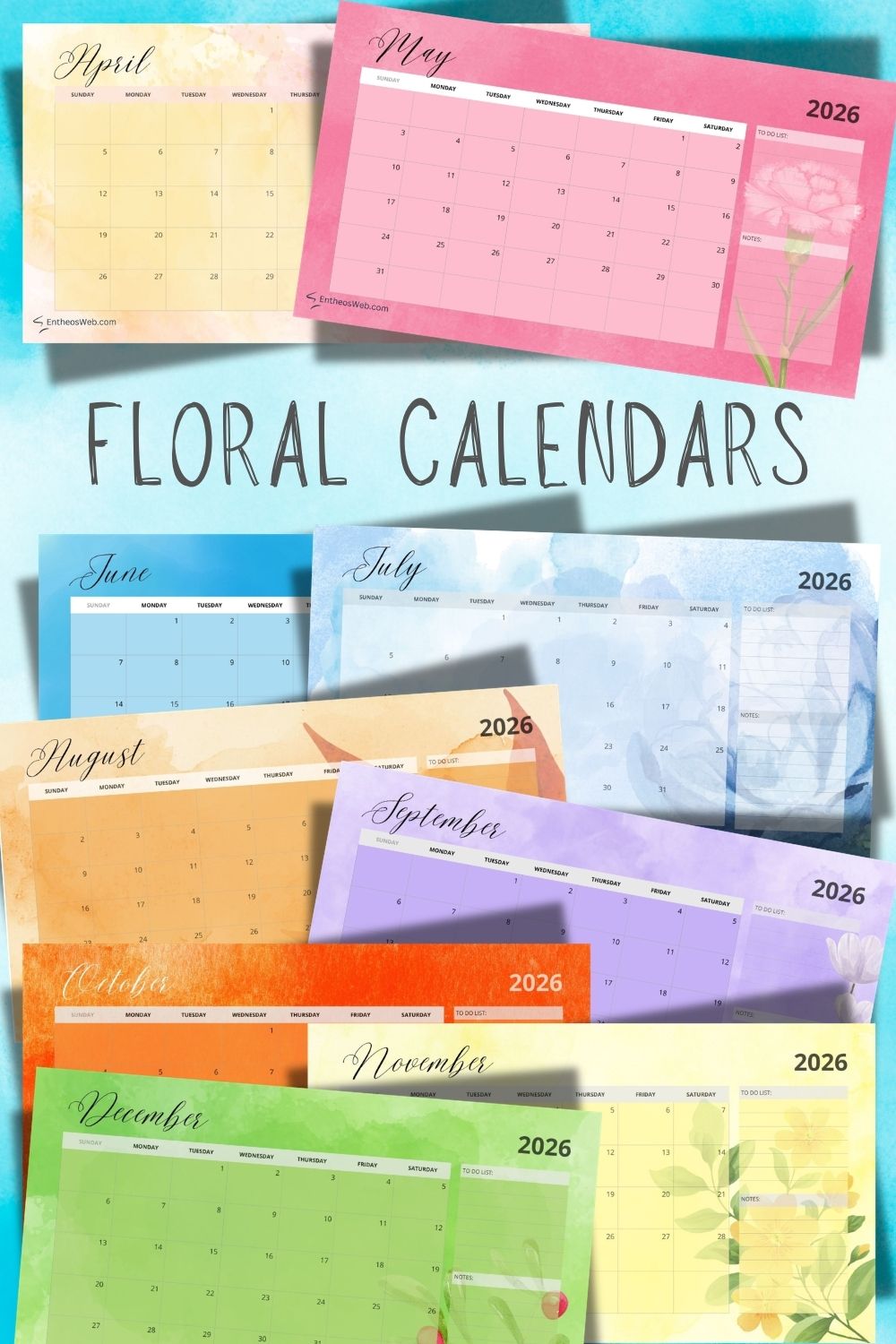 Floral monthly calendars