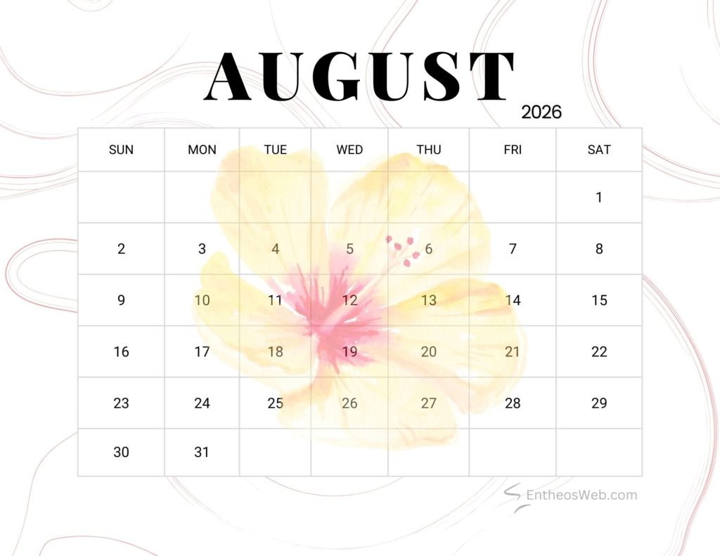 August 2026 Calendar Printables | EntheosWeb