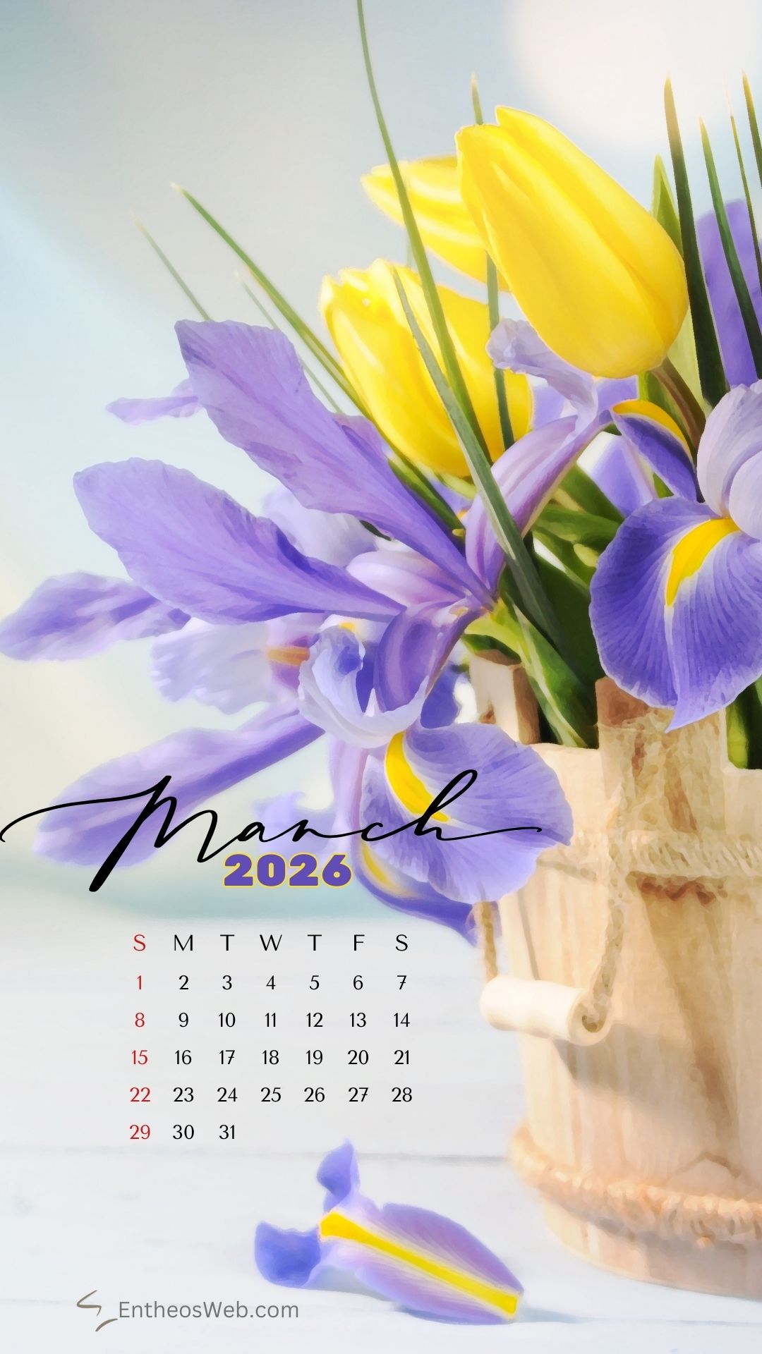Flowers march 2026 phone wallpaper | march calendar wallpaper and screensavers for phones 2026 | entheosweb March 2026 calendar phone wallpaper flowers
