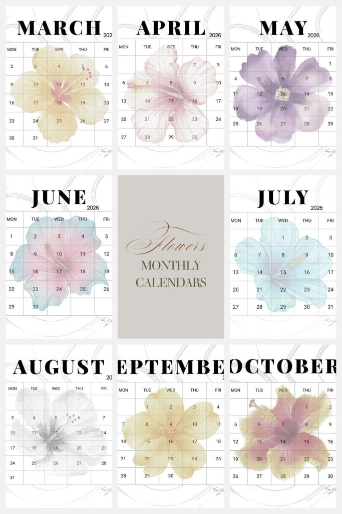 Flowers monthly calendars
