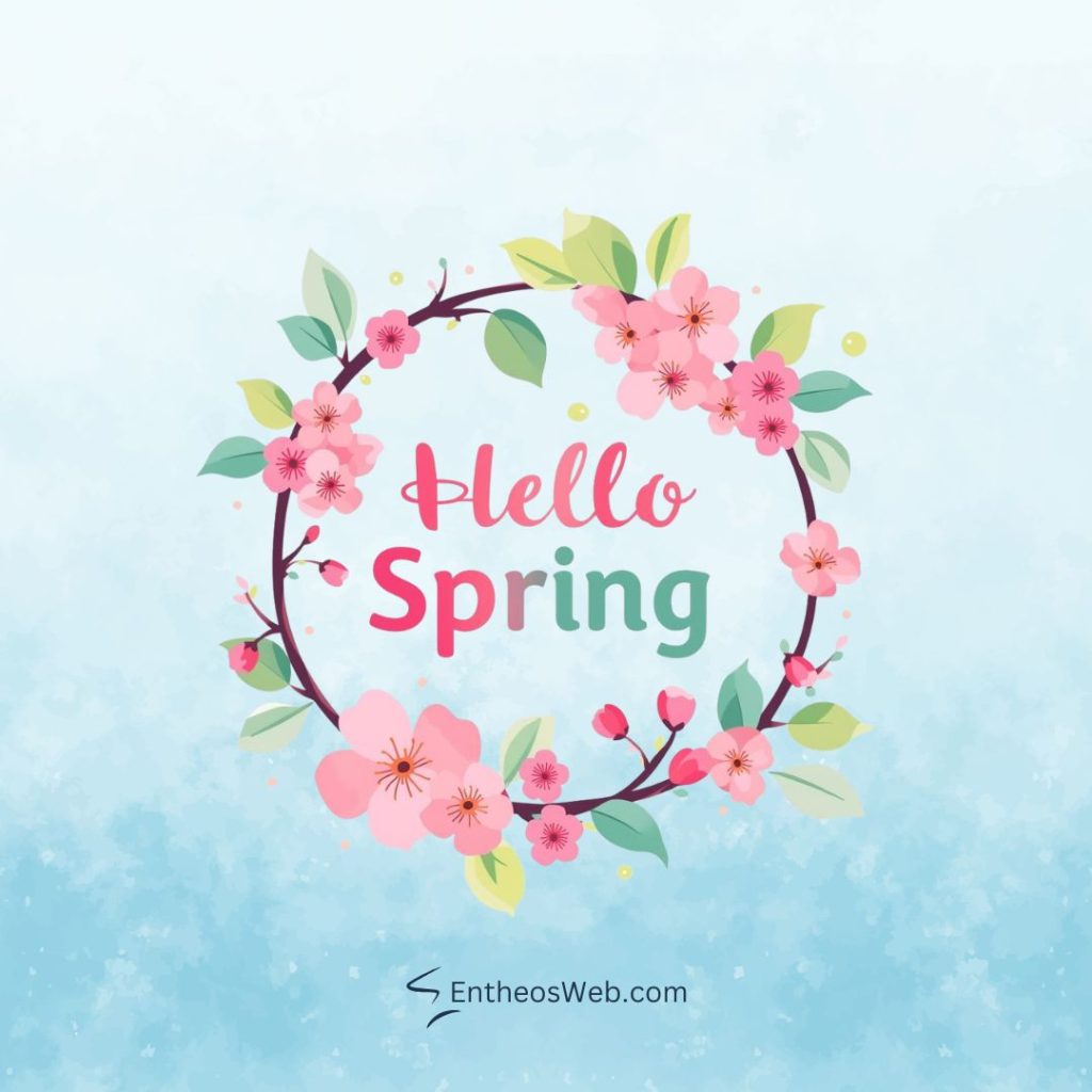 Hello spring pink and green with cherry blossoms