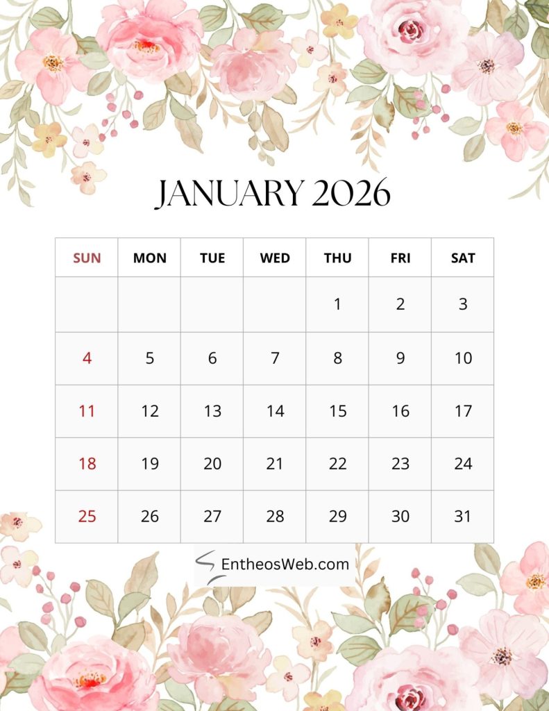 2026 monthly floral calendar