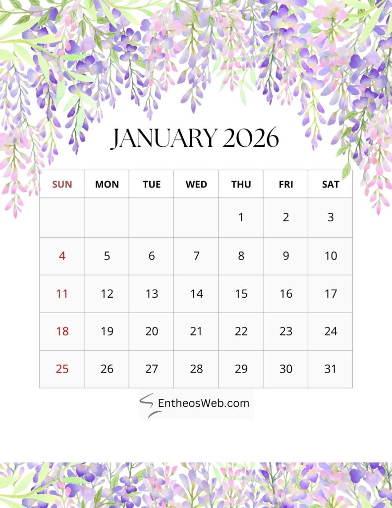 2026 monthly floral calendar