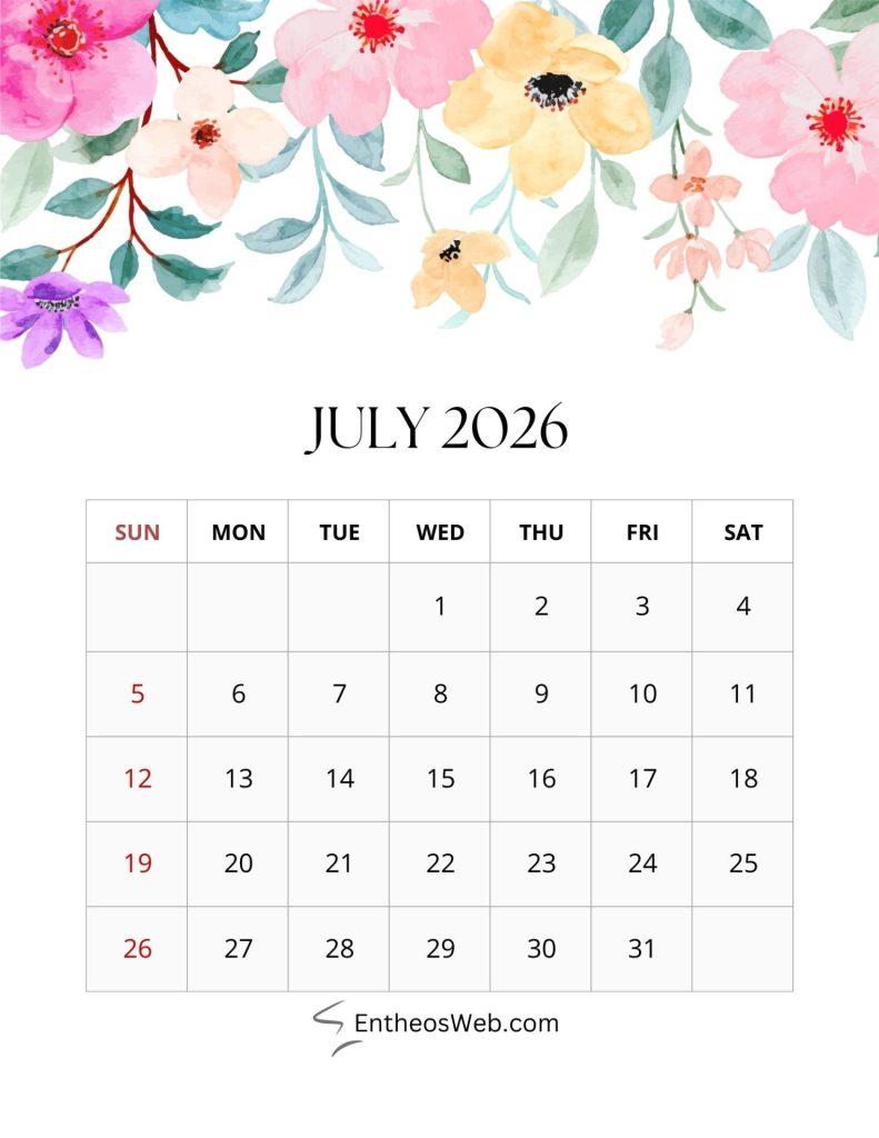 2026 monthly floral calendar