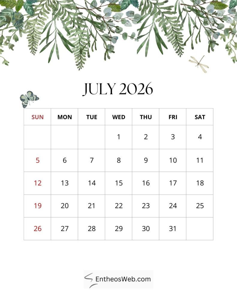 2026 monthly leaf calendar