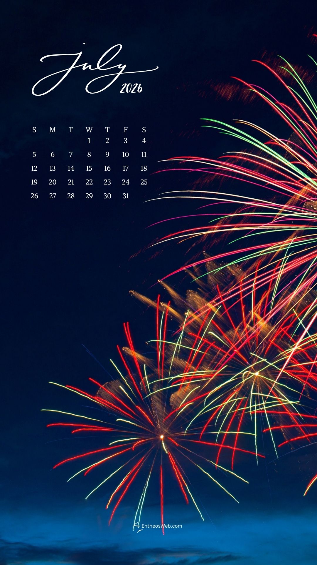 July 2026 Phone Wallpaper Calendar Fireworks 2 | July 2026 Phone Wallpaper Calendar | Entheosweb July 2026 phone wallpaper calendar