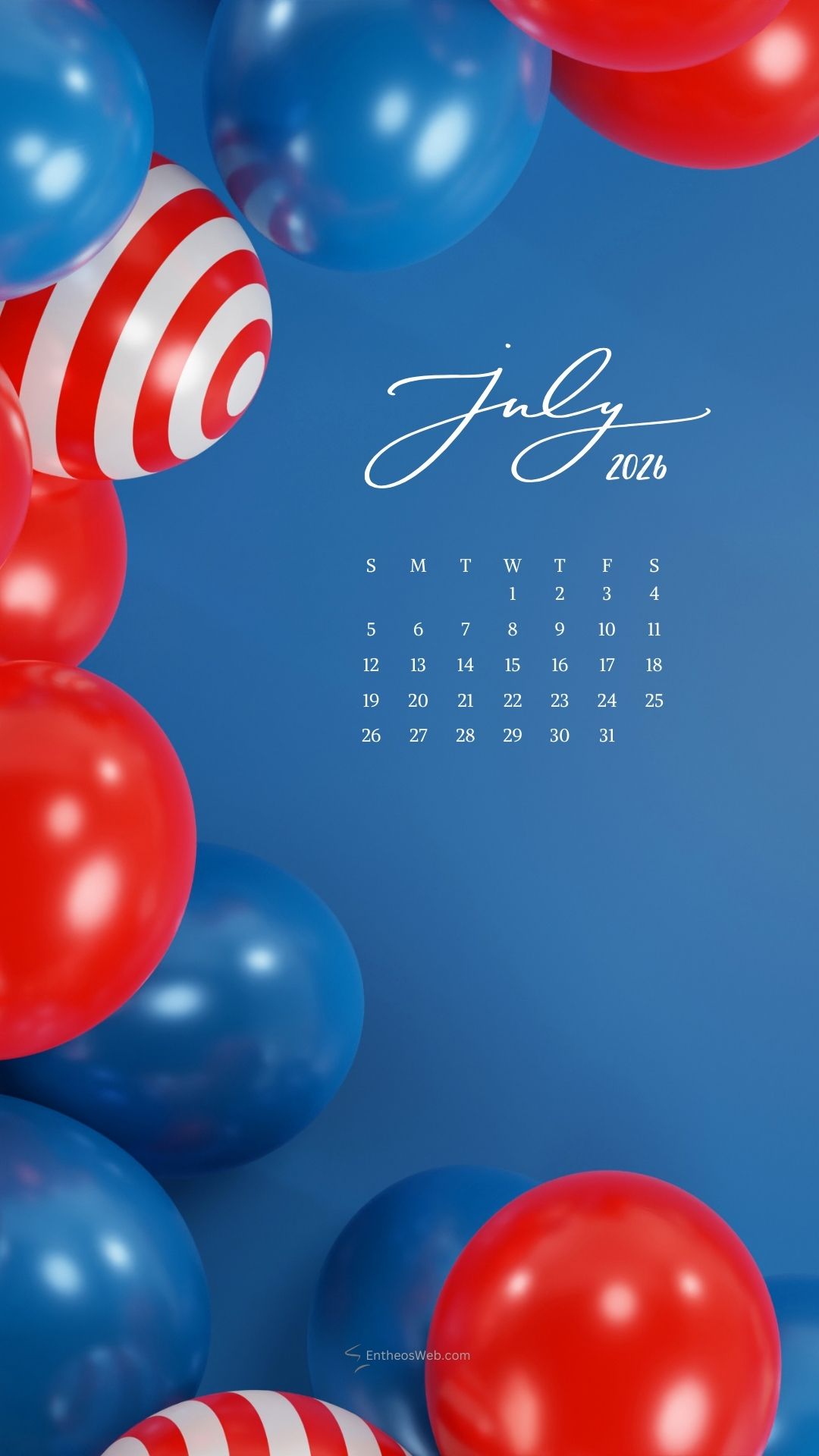 July 2026 Phone Wallpaper Calendar Stars and Stripes | July 2026 Phone Wallpaper Calendar | Entheosweb July 2026 phone wallpaper calendar