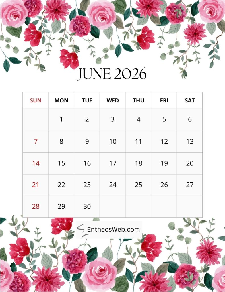 2026 monthly floral calendar