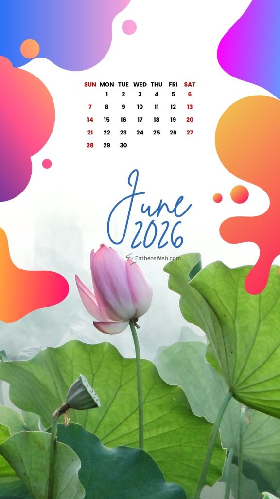 June 2026 phone wallpaper calendar