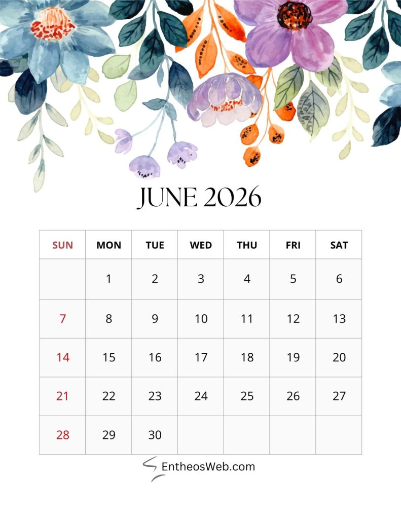 2026 monthly floral calendar
