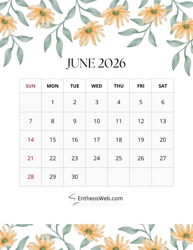 2026 monthly floral calendar