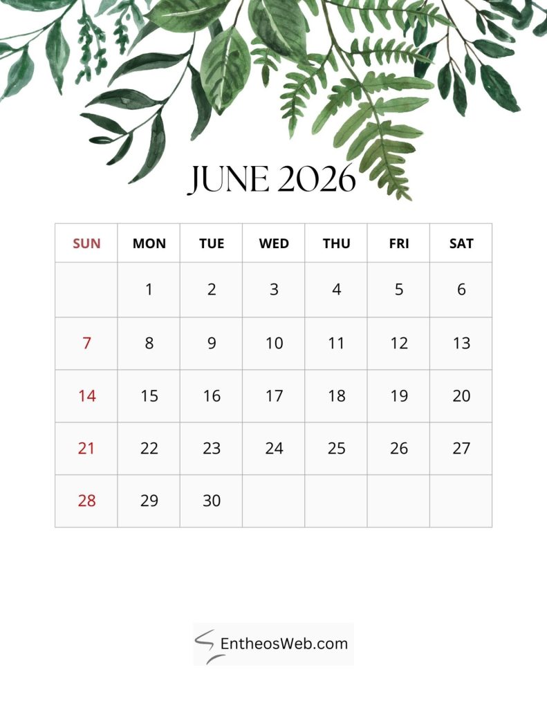 2026 monthly leaf calendar
